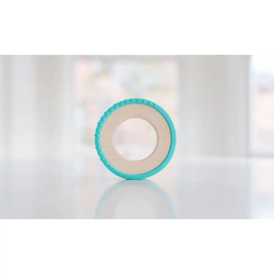 Load image into Gallery viewer, Silicone Wrapped Wooden Baby Teether - Aqua
