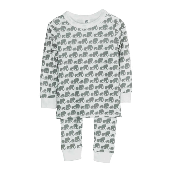 Kids Long John Pajama Set - Gray Elephant Logo