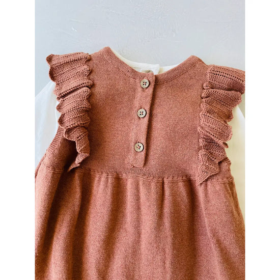 Floral Embroidered & Ruffle Knit Baby Overall+Bodysuit