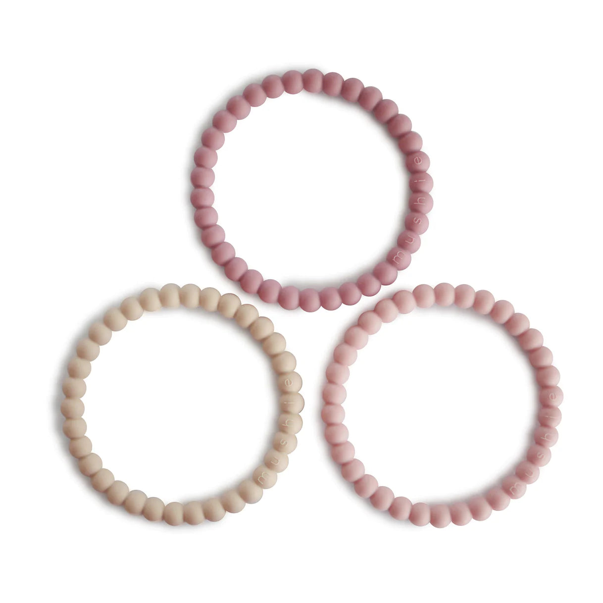 Load image into Gallery viewer, Pearl Teething Bracelet 3-pack (Linen/Peony/Pale Pink)
