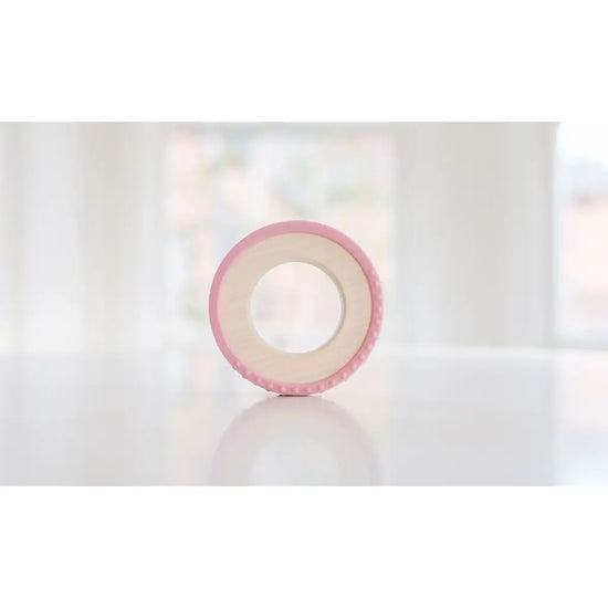 Silicone Wrapped Wooden Baby Teether - Rose