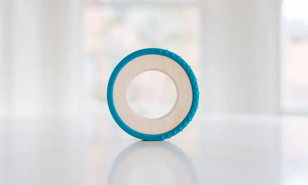 Silicone Wrapped Wooden Baby Teether - Deep Teal