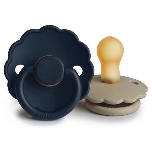 Load image into Gallery viewer, FRIGG Daisy Natural Rubber Baby Pacifier (Dark Navy/Sandstone) 2-Pack - 6-18 Months
