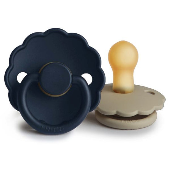 FRIGG Daisy Natural Rubber Baby Pacifier (Dark Navy/Sandstone) 2-Pack - 6-18 Months